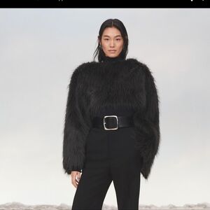 Zara Black Faux-Fur Cropped Sweater